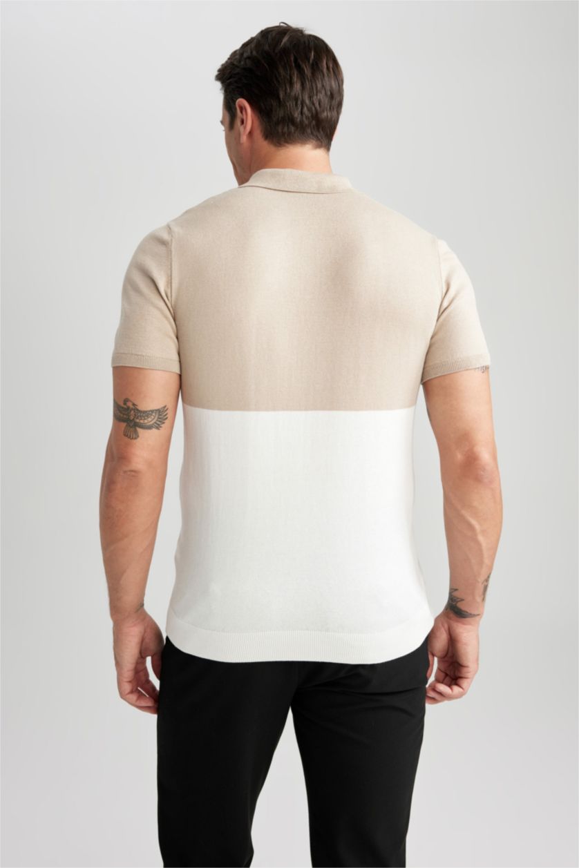 HOMME Beige T-Shirt Polo Coupe Moderne Col Polo