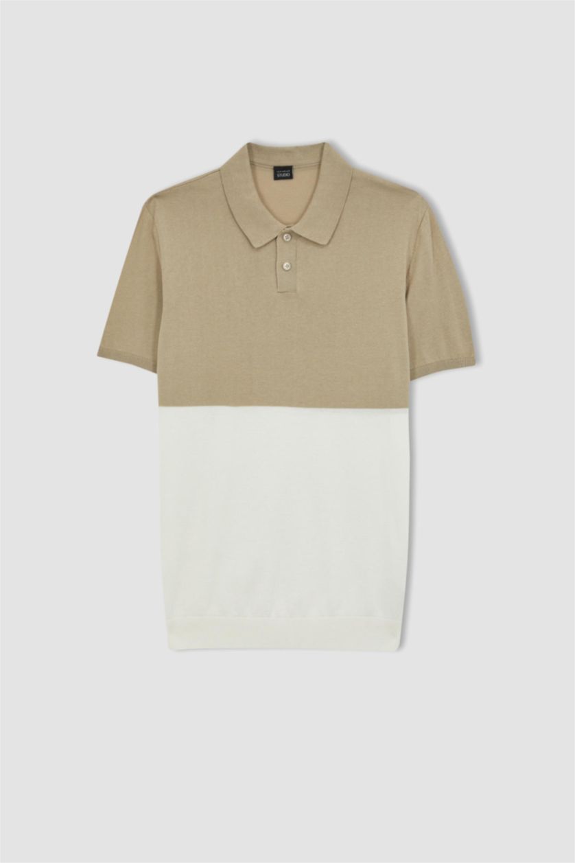 HOMME Beige T-Shirt Polo Coupe Moderne Col Polo