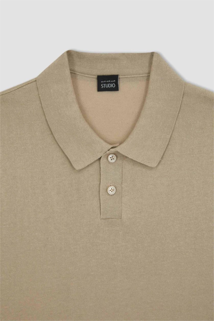 HOMME Beige T-Shirt Polo Coupe Moderne Col Polo