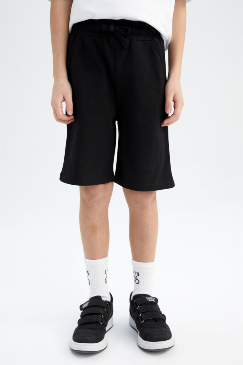 GARÇONS Noir Short Bermuda Basique en Piqué pour Garçon