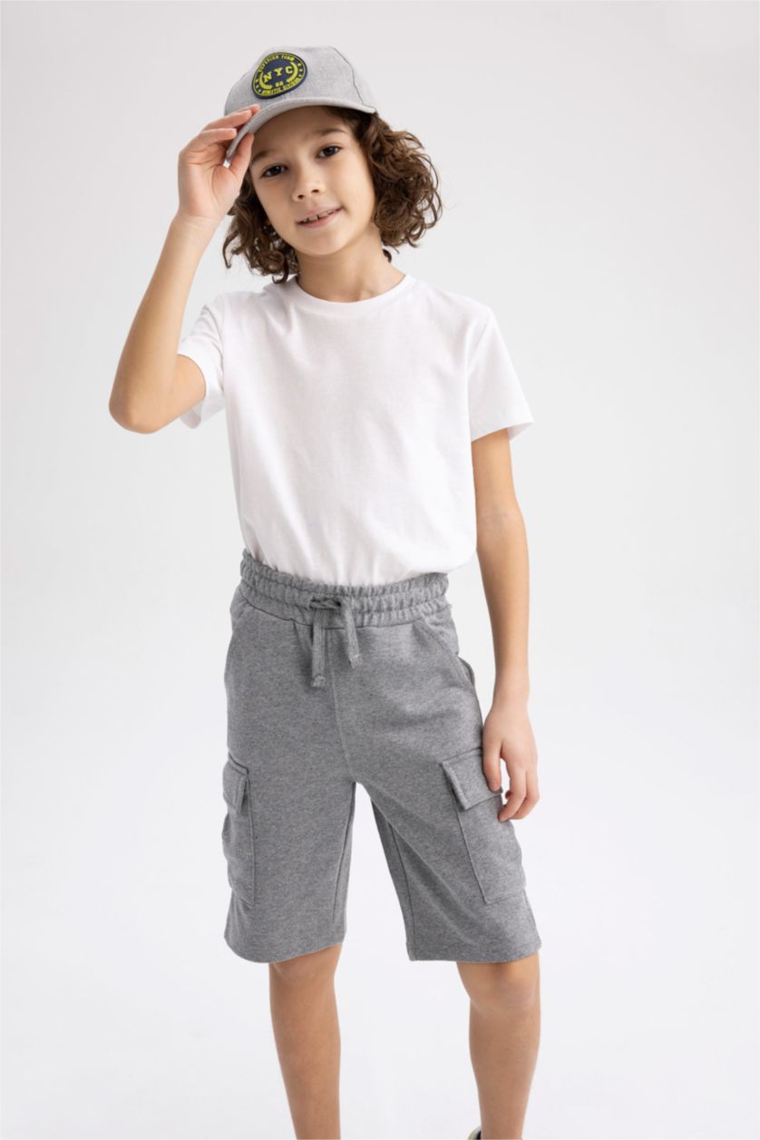 Erkek Çocuk - Genç Erkek Gri Erkek Çocuk Kargo Cepli Şort