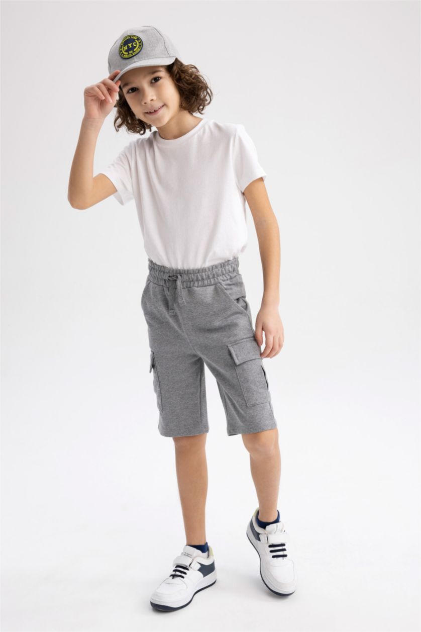 Erkek Çocuk - Genç Erkek Gri Erkek Çocuk Kargo Cepli Şort