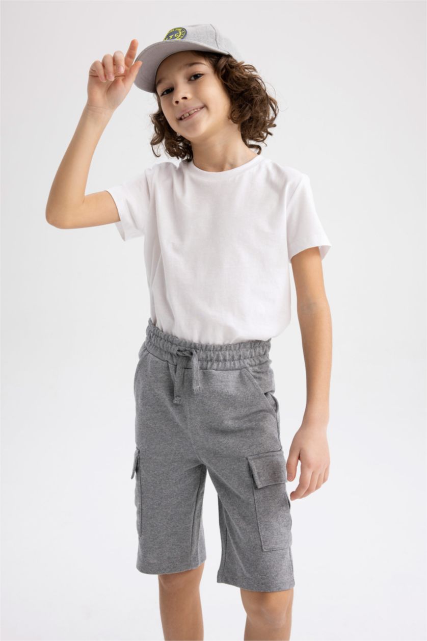 Erkek Çocuk - Genç Erkek Gri Erkek Çocuk Kargo Cepli Şort