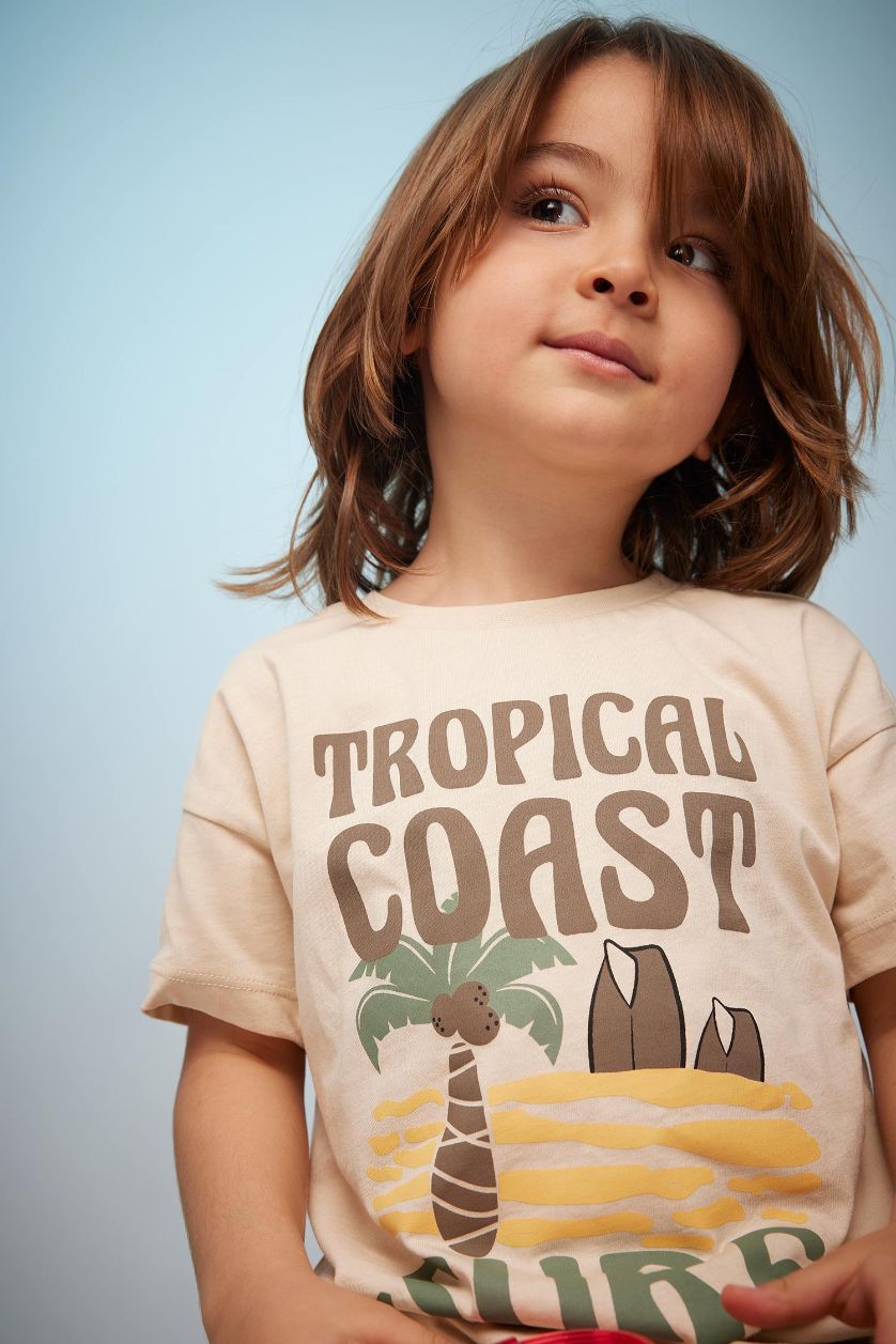 BABY BOY Sand Baby Boy Palm Pattern Short Sleeve T-Shirt