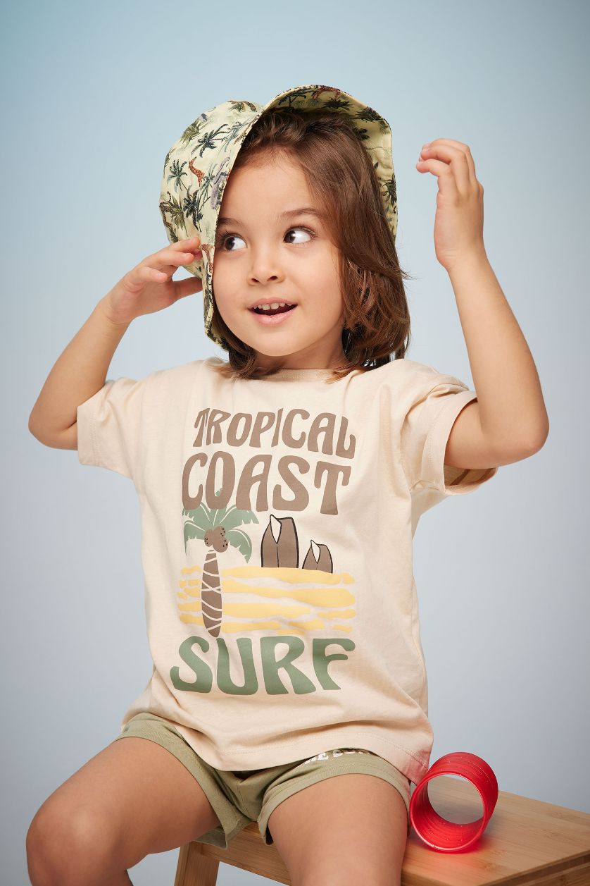 BABY BOY Sand Baby Boy Palm Pattern Short Sleeve T-Shirt