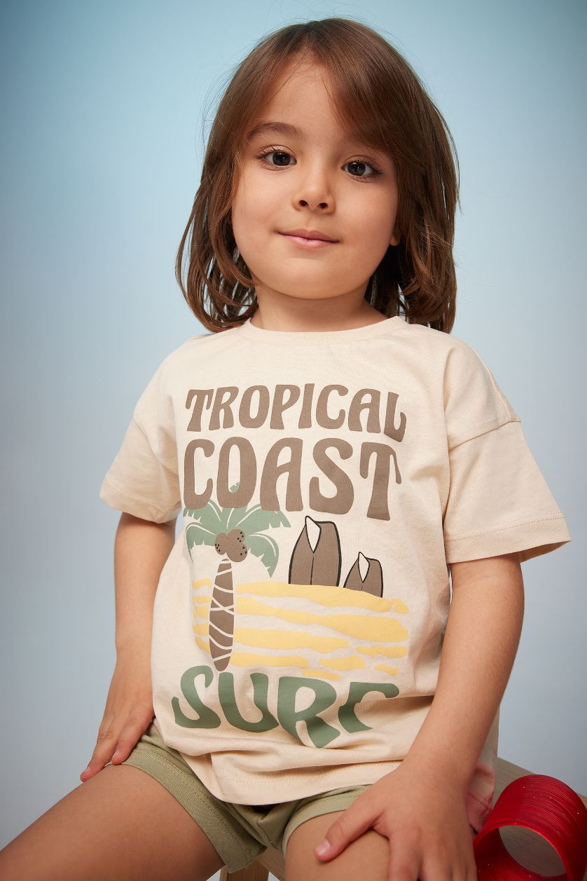 BABY BOY Sand Baby Boy Palm Pattern Short Sleeve T-Shirt