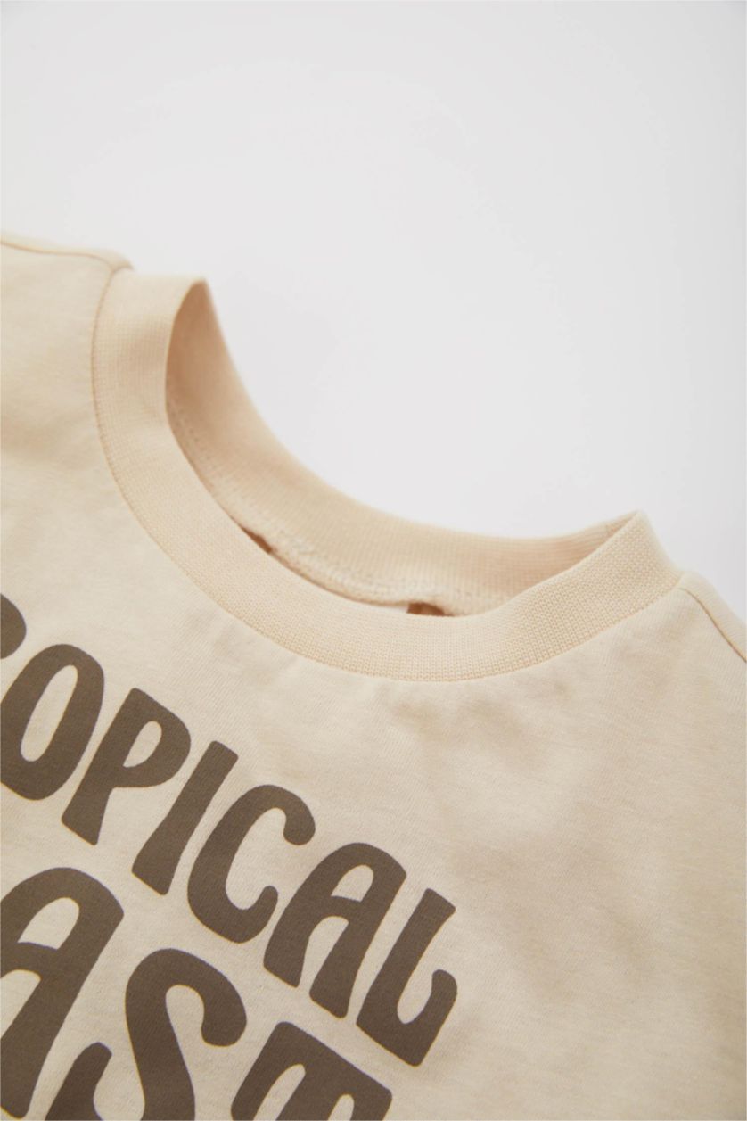 BABY BOY Sand Baby Boy Palm Pattern Short Sleeve T-Shirt