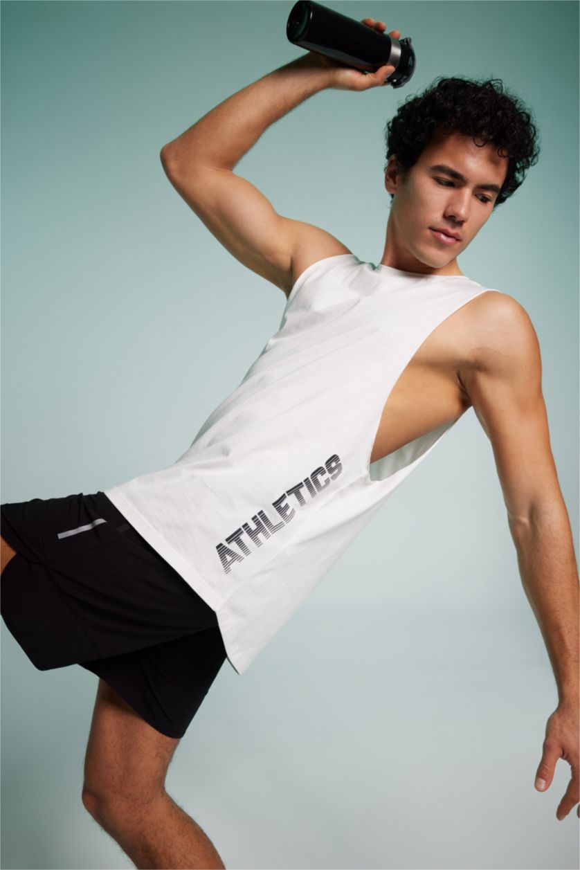 HOMME Écru Defacto Fit Débardeur D'Athlète Sans Manches İmprimé À Col Rond Et Coupe Ample