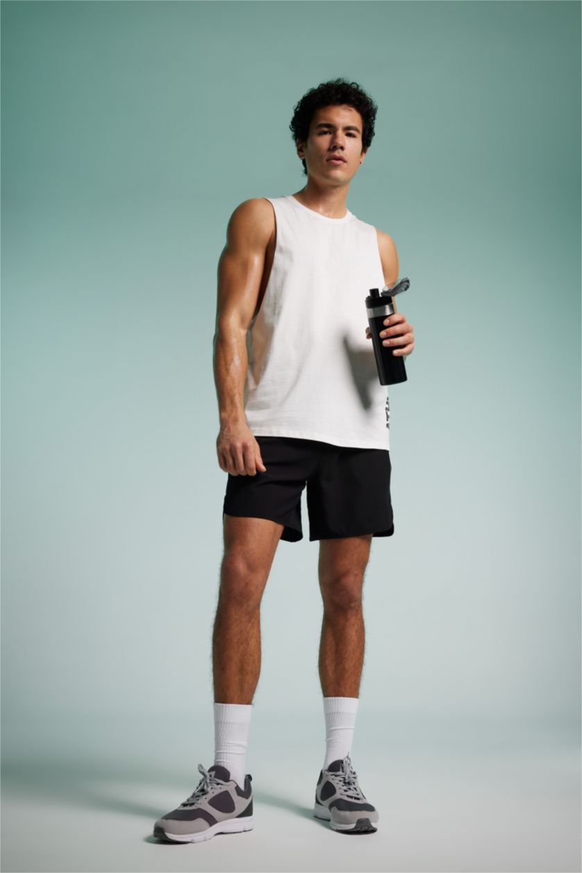 HOMME Écru Defacto Fit Débardeur D'Athlète Sans Manches İmprimé À Col Rond Et Coupe Ample