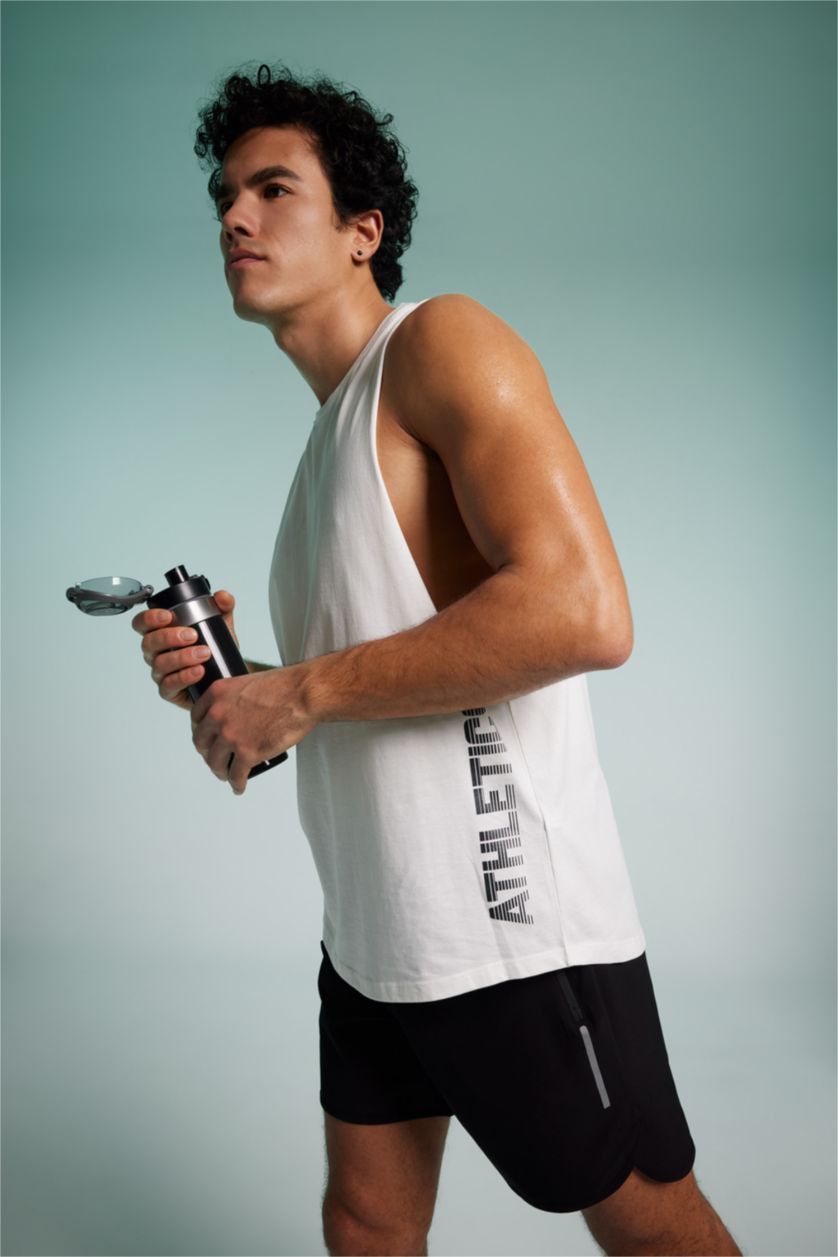 HOMME Écru Defacto Fit Débardeur D'Athlète Sans Manches İmprimé À Col Rond Et Coupe Ample