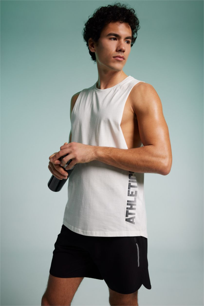 HOMME Écru Defacto Fit Débardeur D'Athlète Sans Manches İmprimé À Col Rond Et Coupe Ample