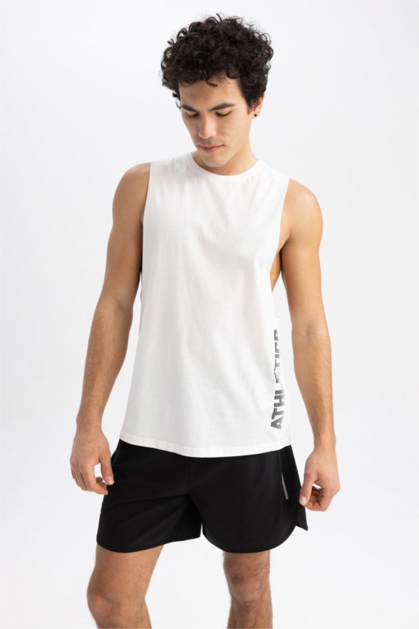 HOMME Écru Defacto Fit Débardeur D'Athlète Sans Manches İmprimé À Col Rond Et Coupe Ample