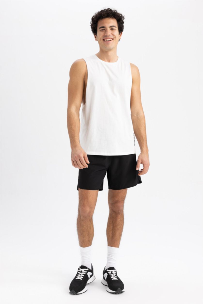 HOMME Écru Defacto Fit Débardeur D'Athlète Sans Manches İmprimé À Col Rond Et Coupe Ample