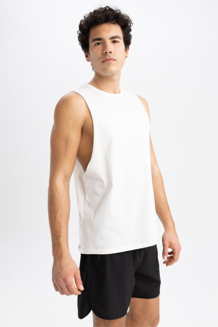 HOMME Écru Defacto Fit Débardeur D'Athlète Sans Manches İmprimé À Col Rond Et Coupe Ample
