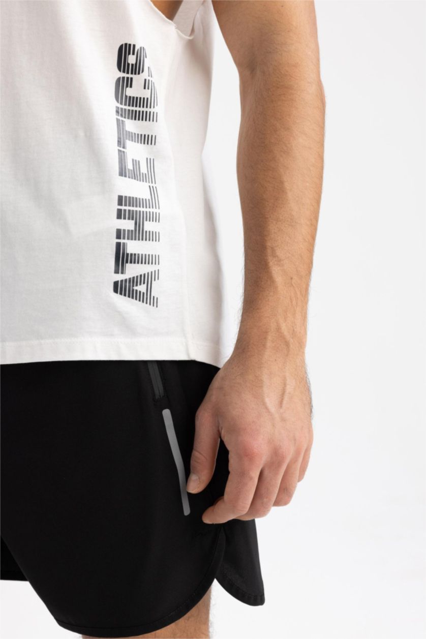 HOMME Écru Defacto Fit Débardeur D'Athlète Sans Manches İmprimé À Col Rond Et Coupe Ample