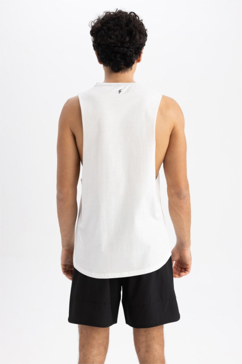 HOMME Écru Defacto Fit Débardeur D'Athlète Sans Manches İmprimé À Col Rond Et Coupe Ample