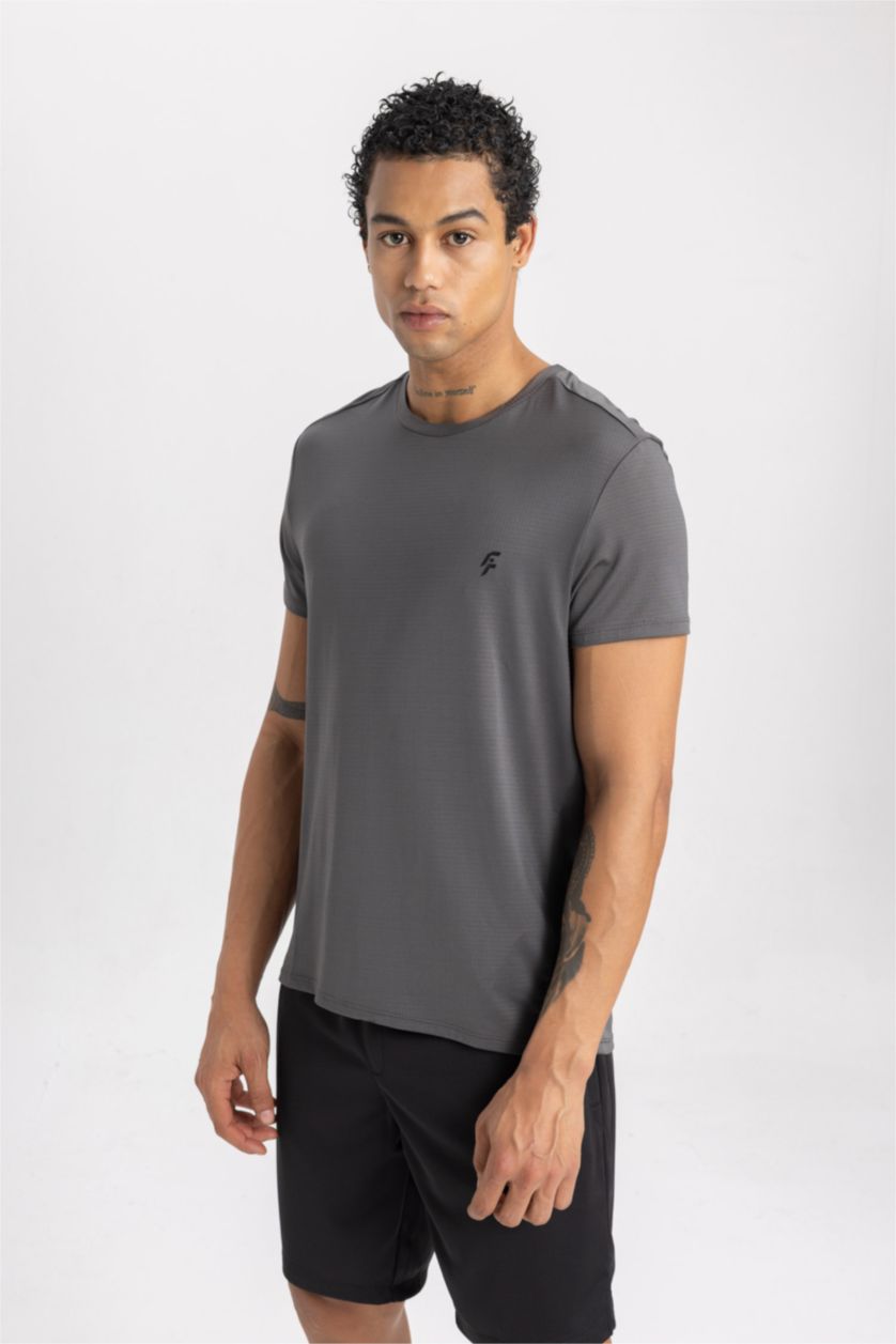 رجالي أنثرا تي شيرت رياضي قصة عادية برقبة مستديرة
