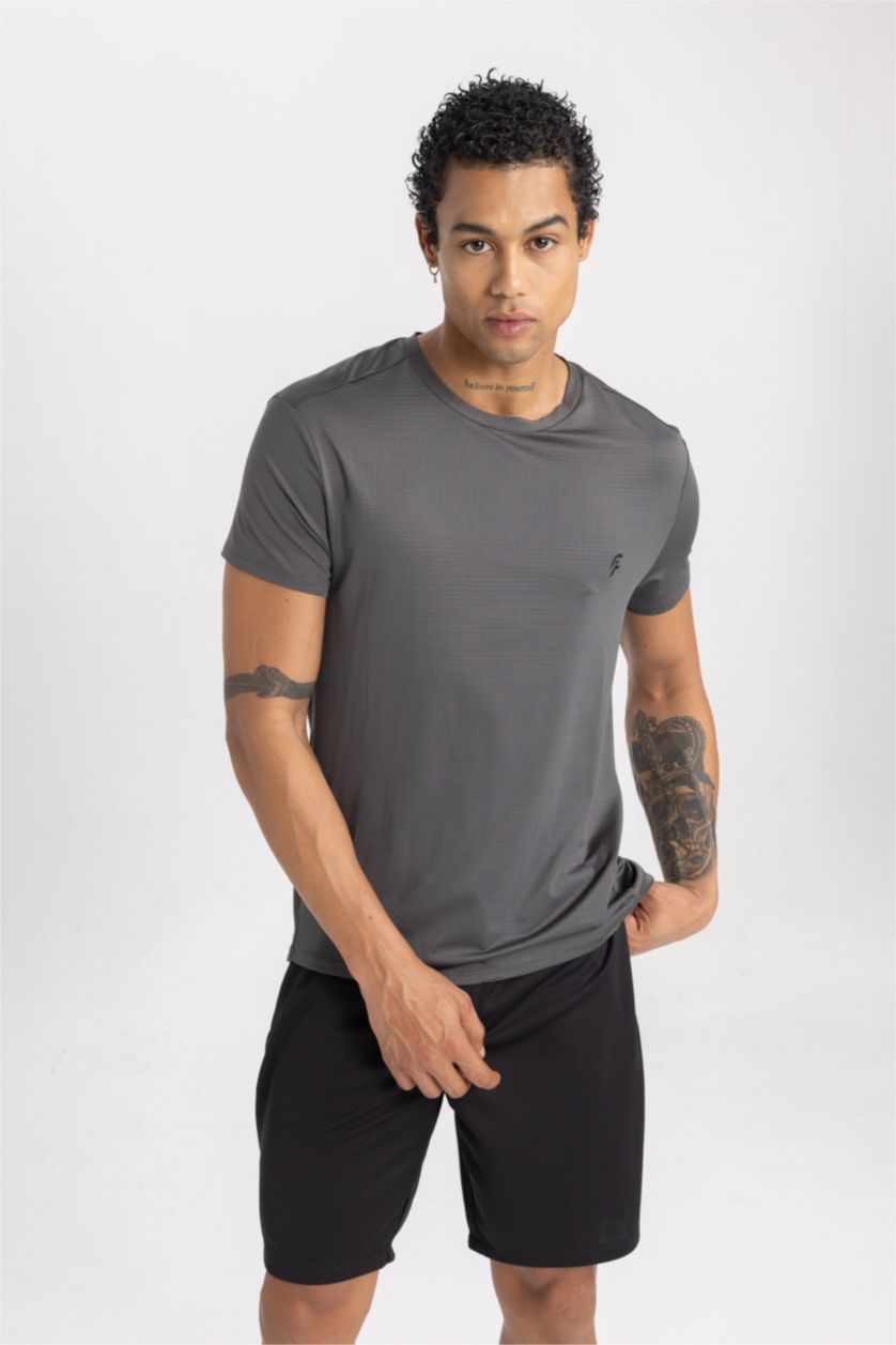 رجالي أنثرا تي شيرت رياضي قصة عادية برقبة مستديرة