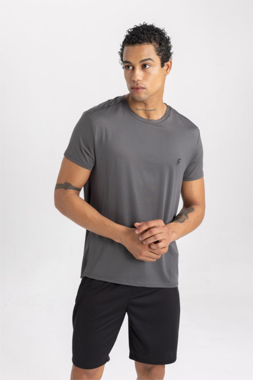 رجالي أنثرا تي شيرت رياضي قصة عادية برقبة مستديرة