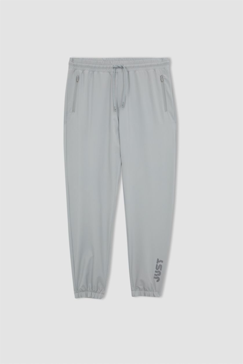 Man Light Grey DeFactoFit Slim Fit Double Pocket Woven Sweatpants