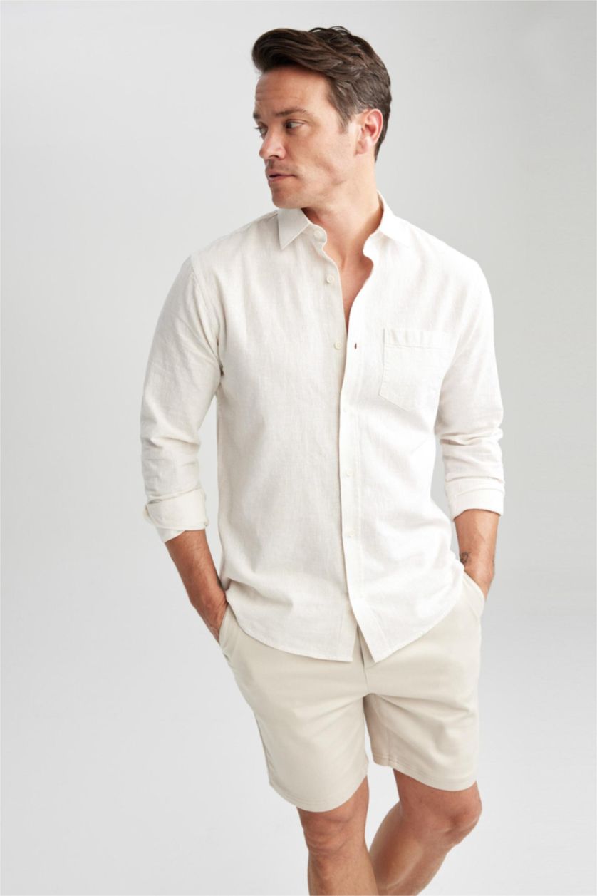 Ерлер ашық реңк жейде мойыны жолақ Ұзын жеңді көйлек