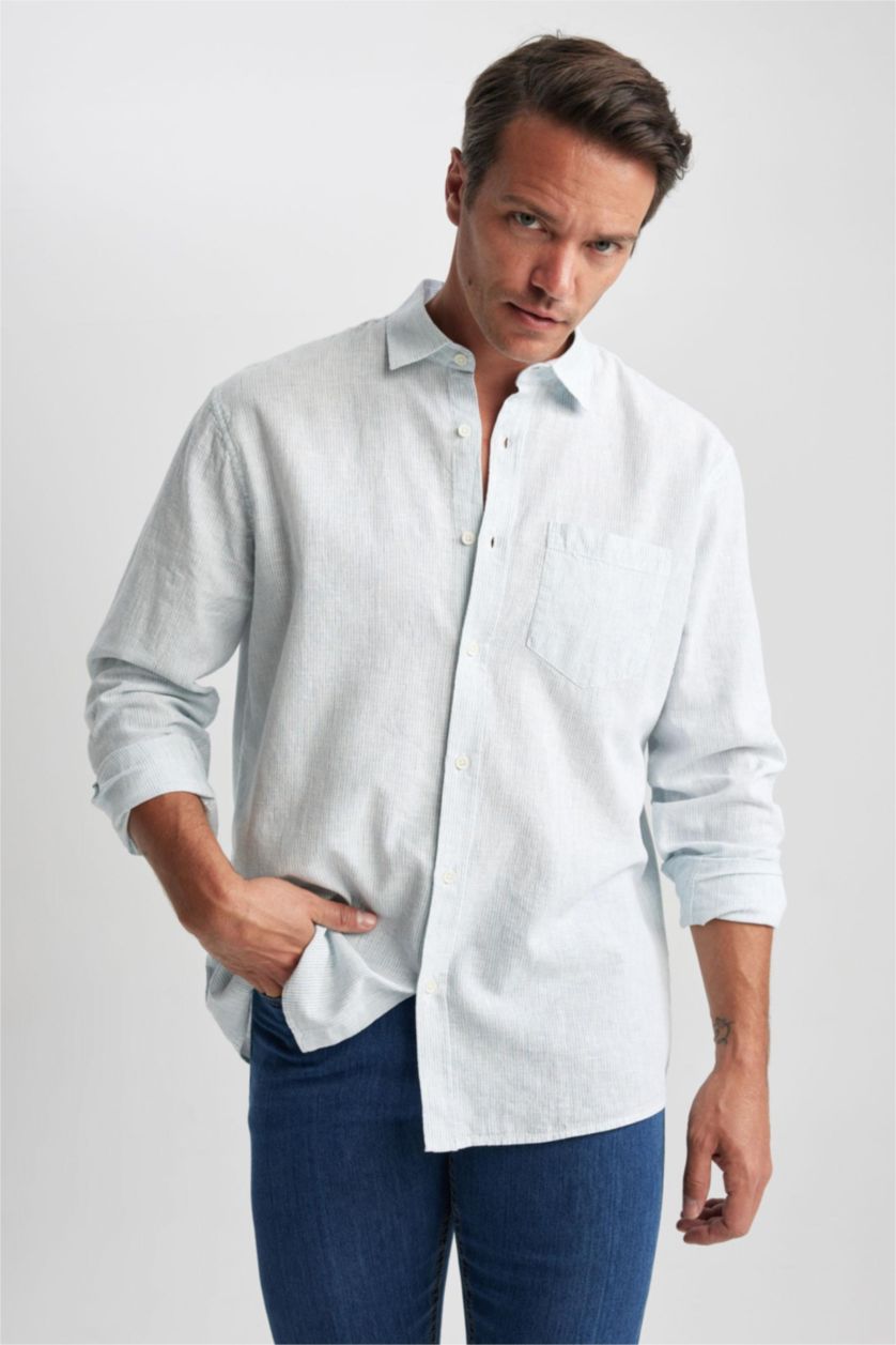 Мужчины Аква Рубашка стандартного кроя с длинным рукавом