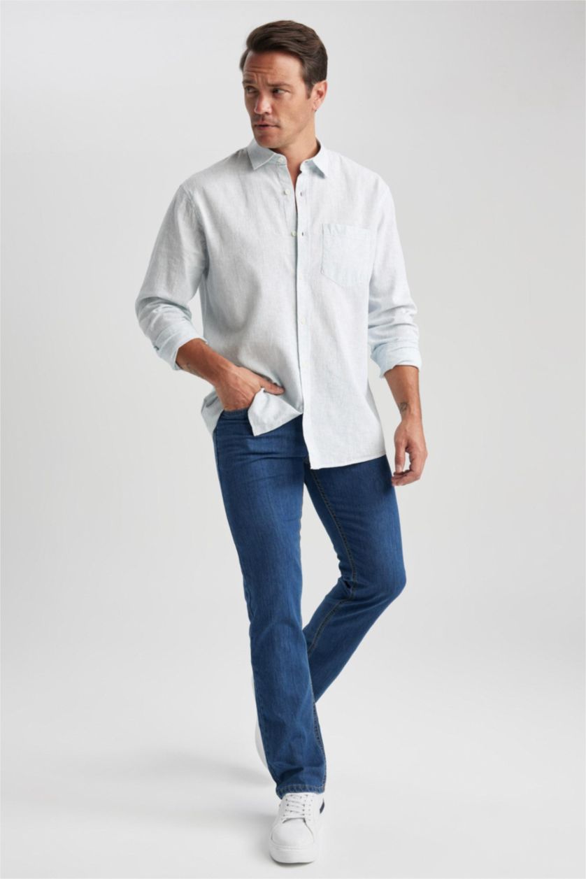 Мужчины Аква Рубашка стандартного кроя с длинным рукавом