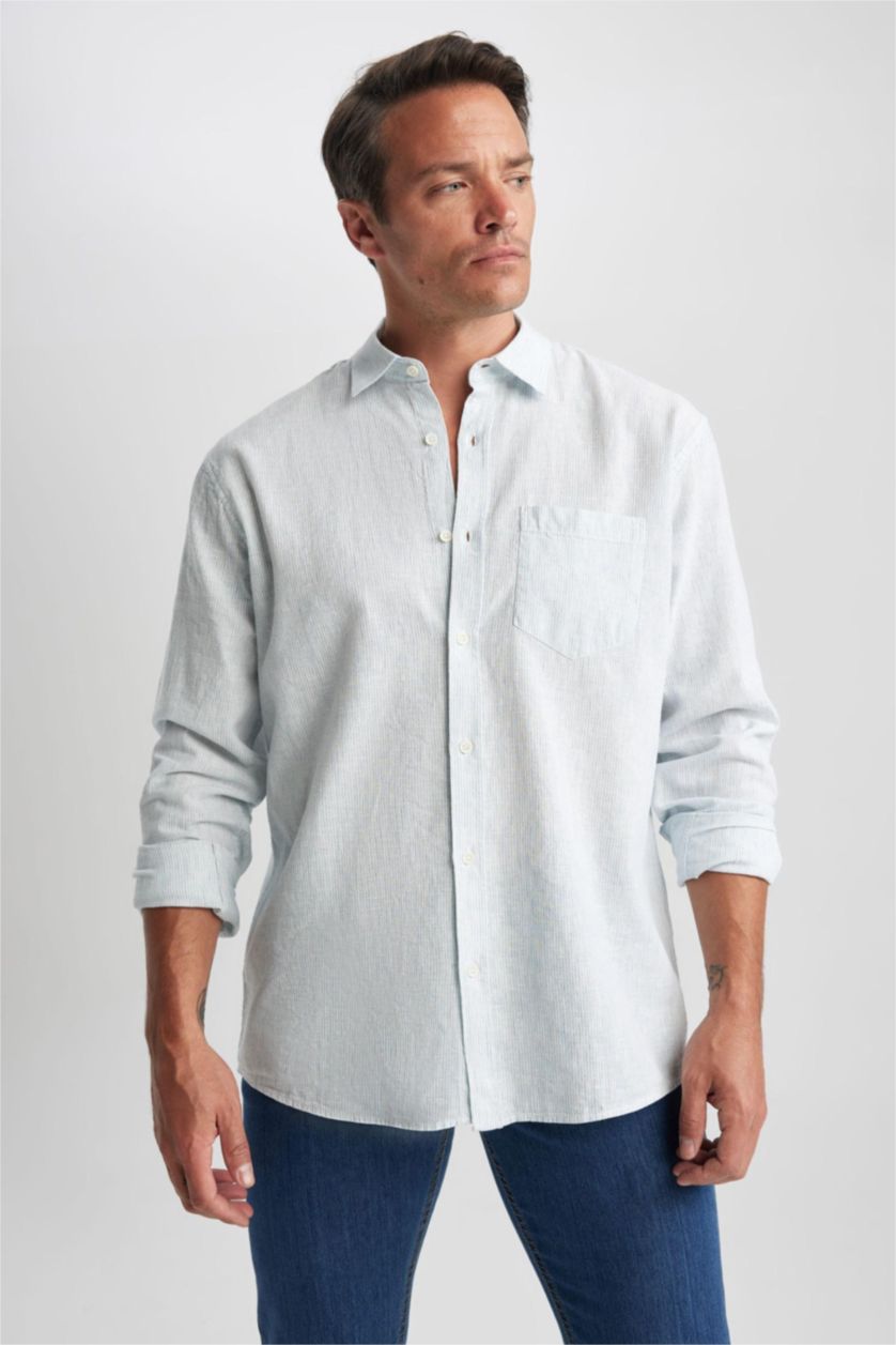 Мужчины Аква Рубашка стандартного кроя с длинным рукавом