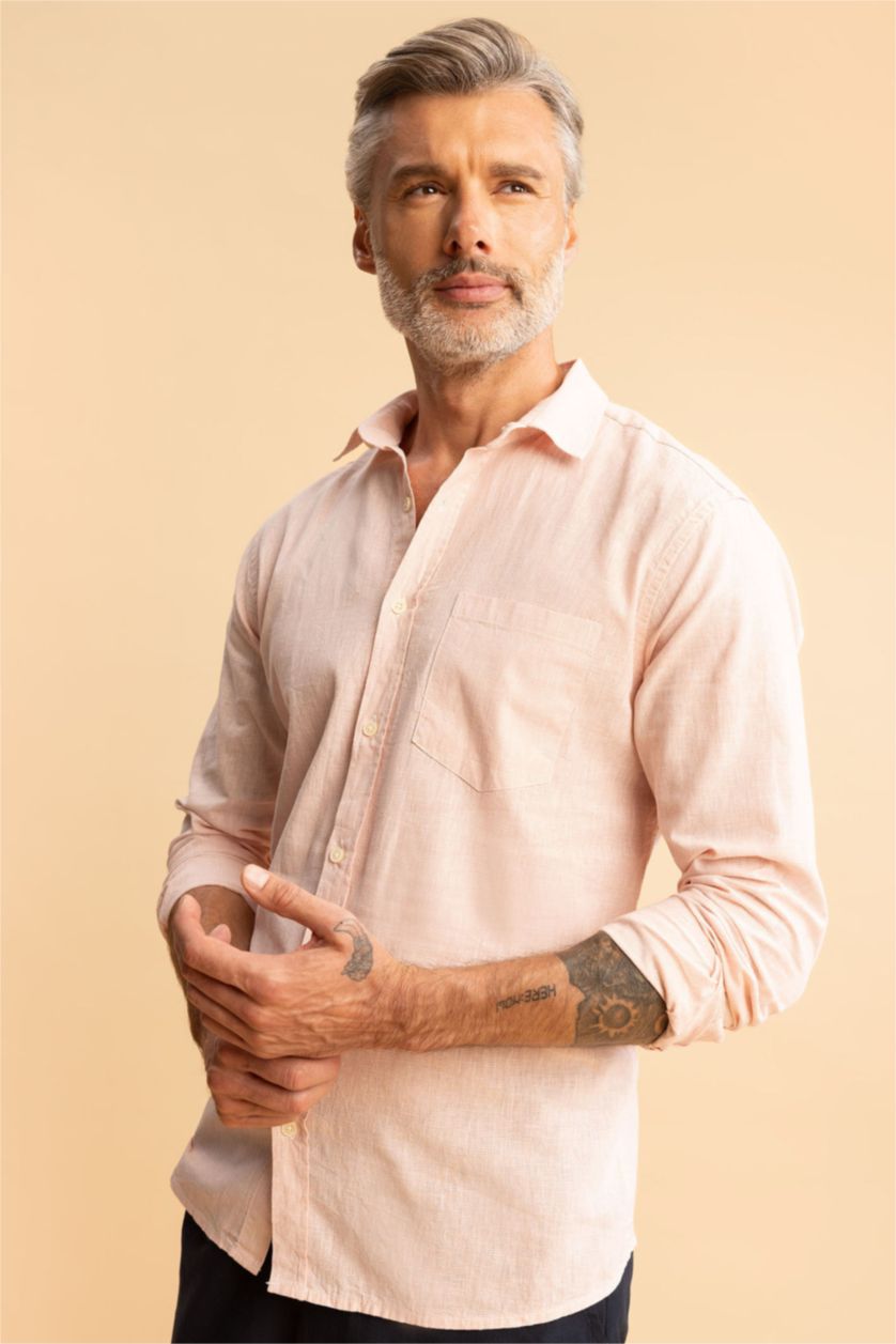 Мужчины Лососевый Рубашка стандартного кроя с длинным рукавом