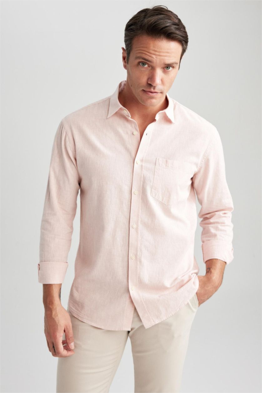 Мужчины Лососевый Рубашка стандартного кроя с длинным рукавом