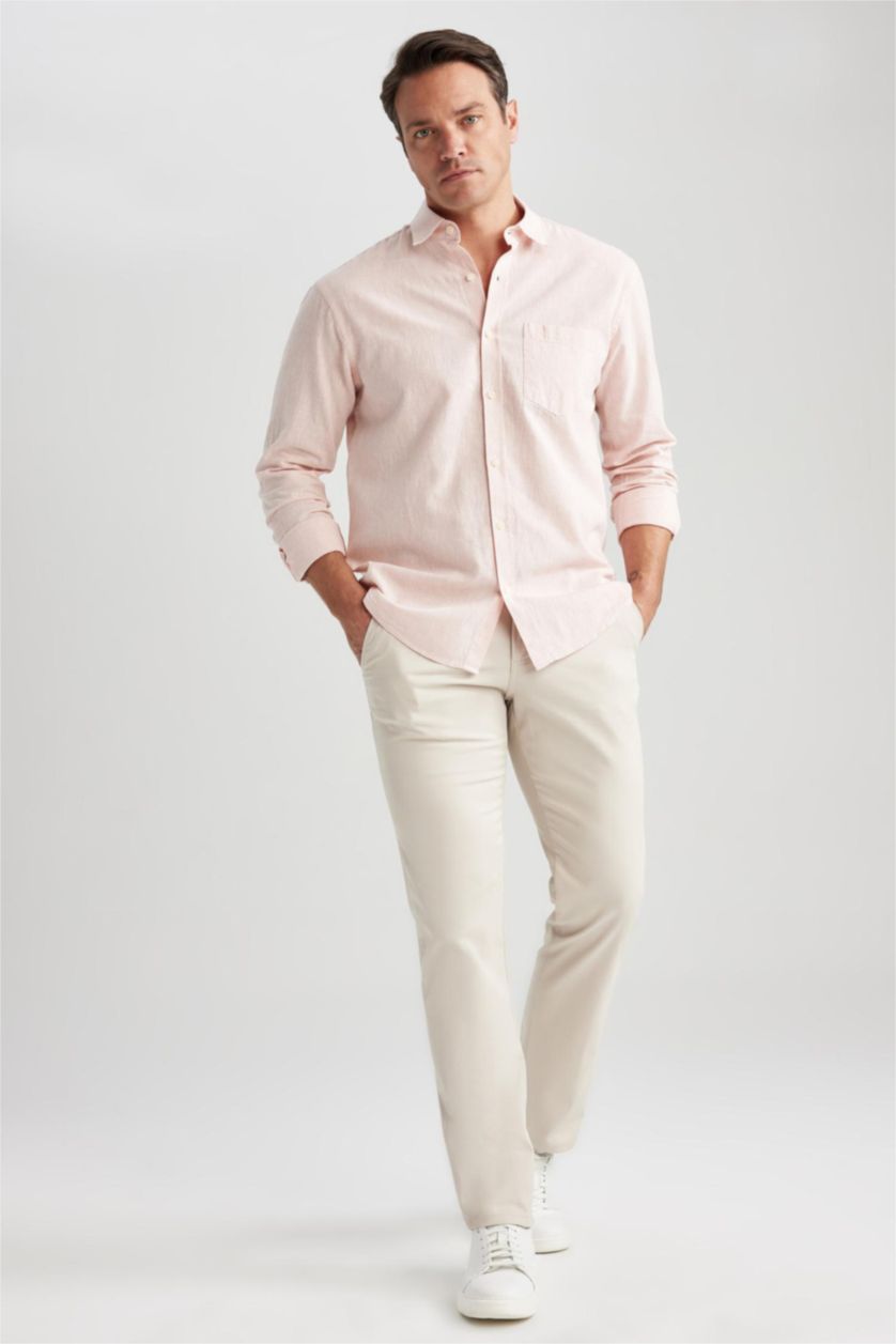 Мужчины Лососевый Рубашка стандартного кроя с длинным рукавом