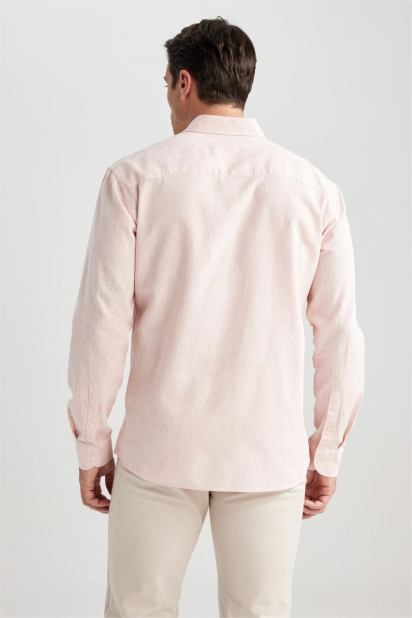 Мужчины Лососевый Рубашка стандартного кроя с длинным рукавом