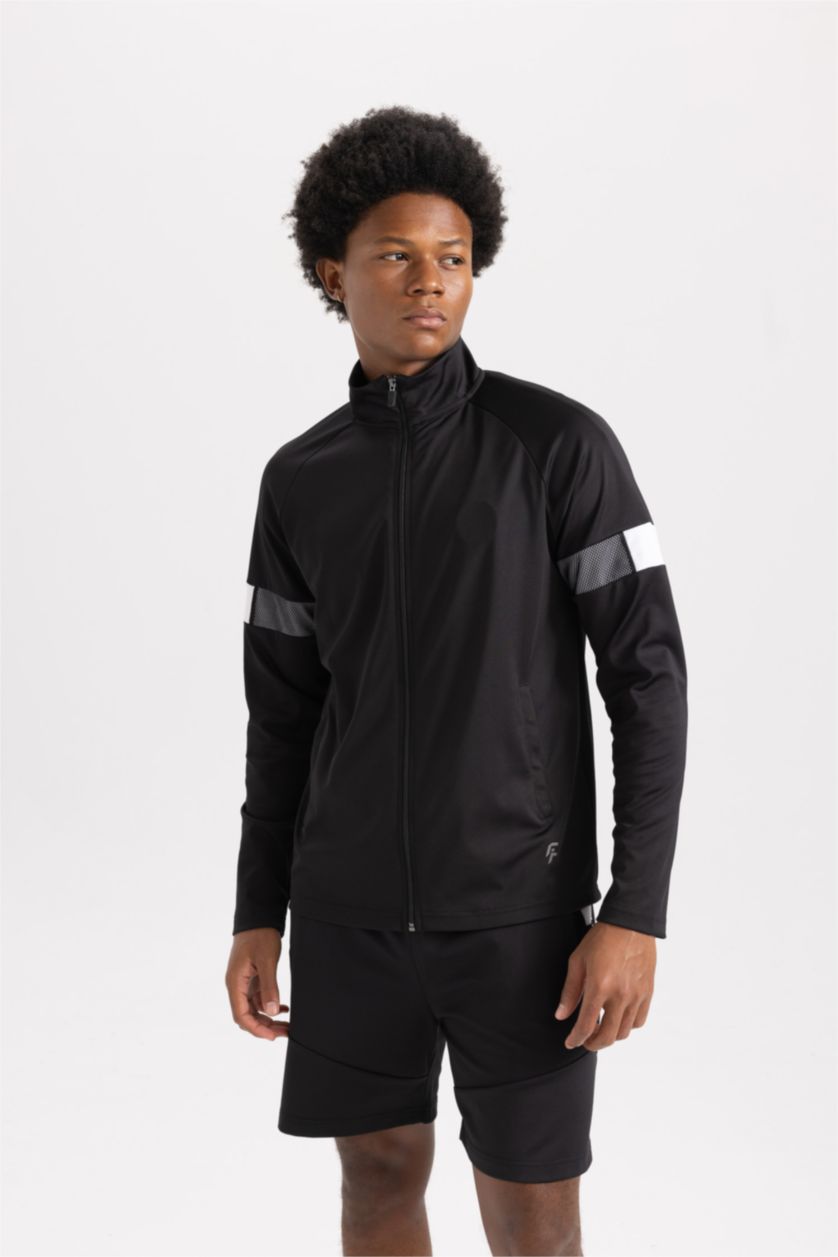 MAN Black Slim Fit Scuba Fabric Zip-Up Sweatshirt