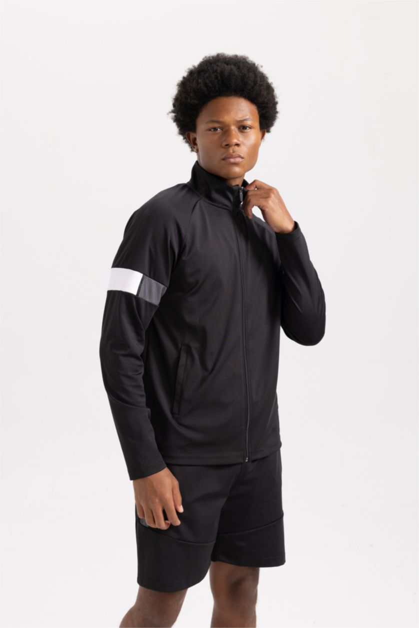 MAN Black Slim Fit Scuba Fabric Zip-Up Sweatshirt