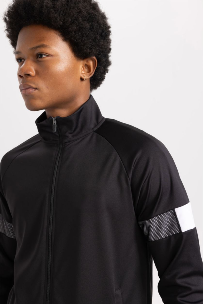 MAN Black Slim Fit Scuba Fabric Zip-Up Sweatshirt