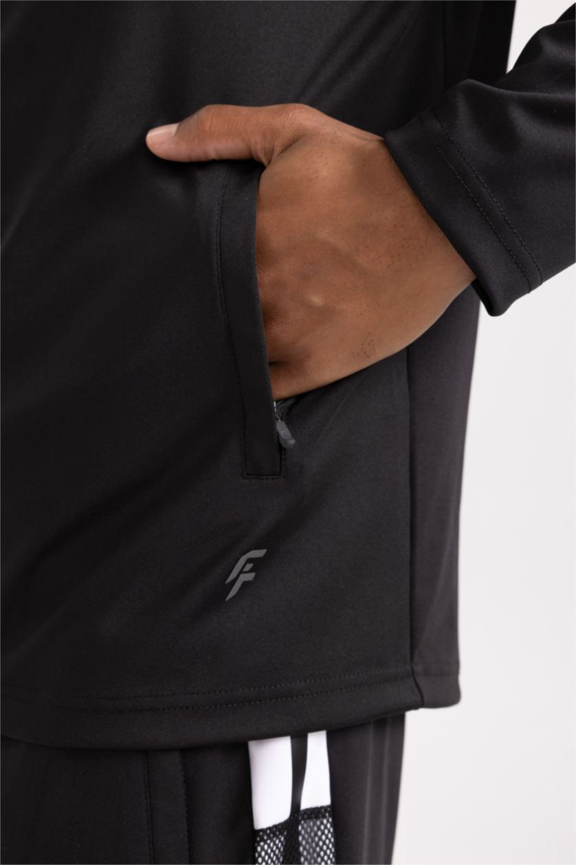 MAN Black Slim Fit Scuba Fabric Zip-Up Sweatshirt