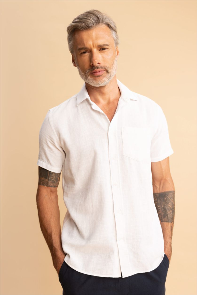 HOMME Blanc Chemise coupe régulière à Manches Courtes Texturée