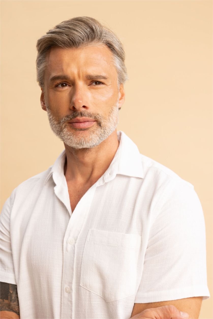 HOMME Blanc Chemise coupe régulière à Manches Courtes Texturée