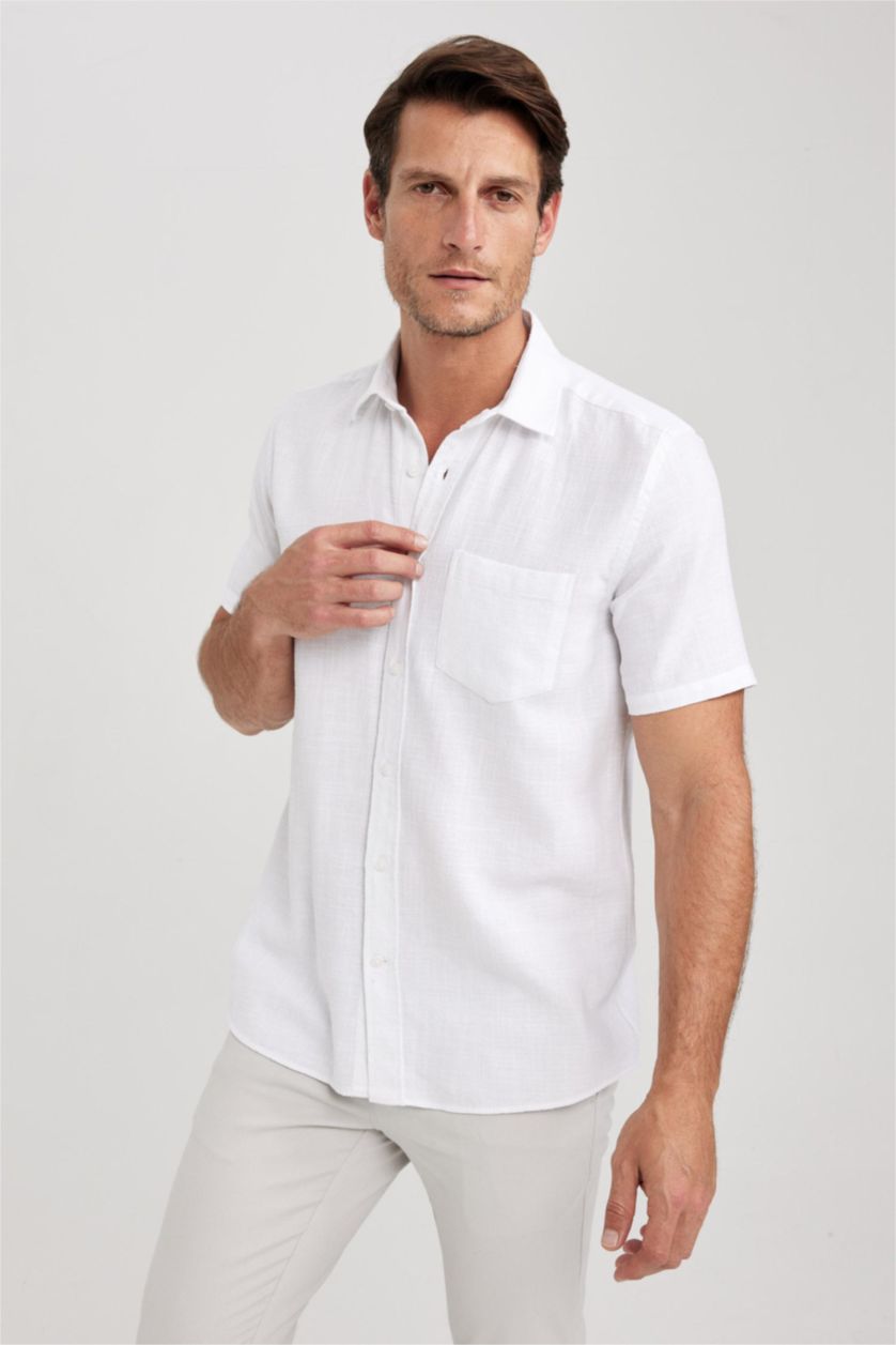 HOMME Blanc Chemise coupe régulière à Manches Courtes Texturée