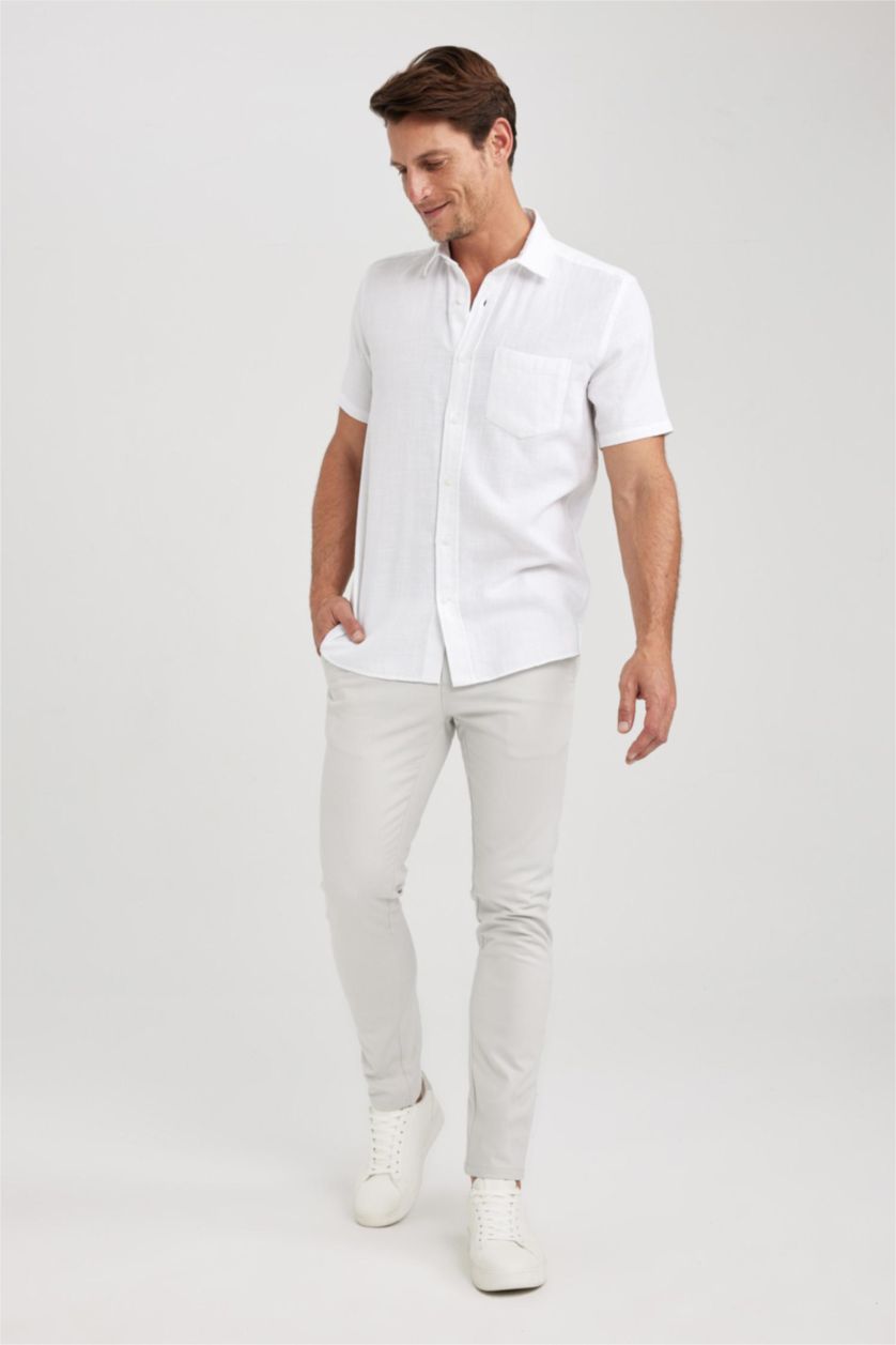 HOMME Blanc Chemise coupe régulière à Manches Courtes Texturée
