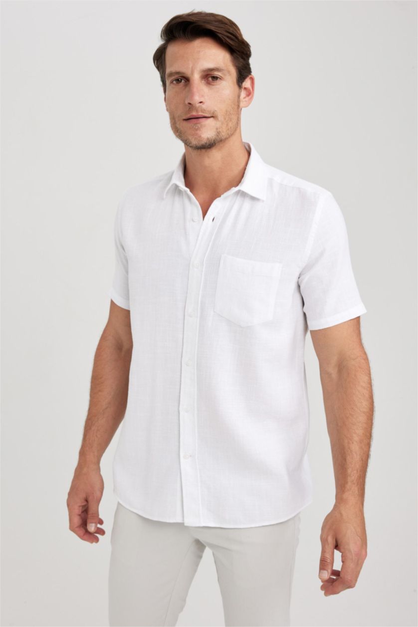 HOMME Blanc Chemise coupe régulière à Manches Courtes Texturée