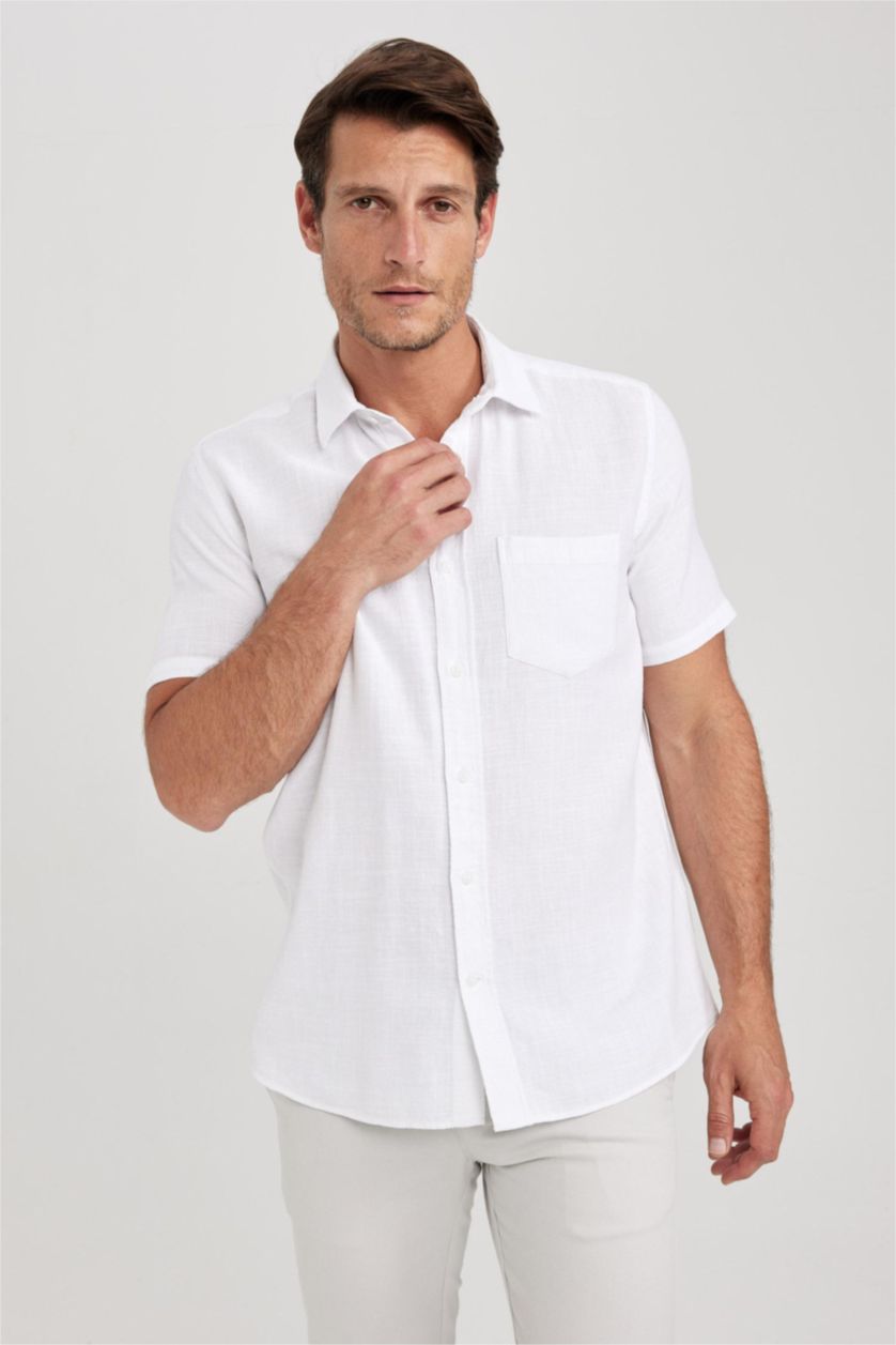 HOMME Blanc Chemise coupe régulière à Manches Courtes Texturée