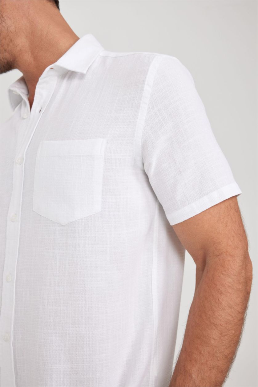 HOMME Blanc Chemise coupe régulière à Manches Courtes Texturée