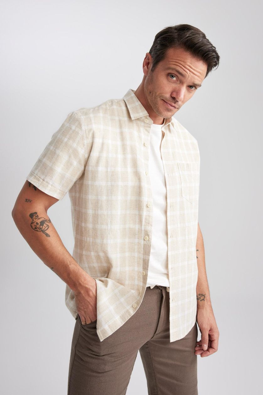 Ерлер ашық реңк қалыпты пішім Қысқа жеңді жейде