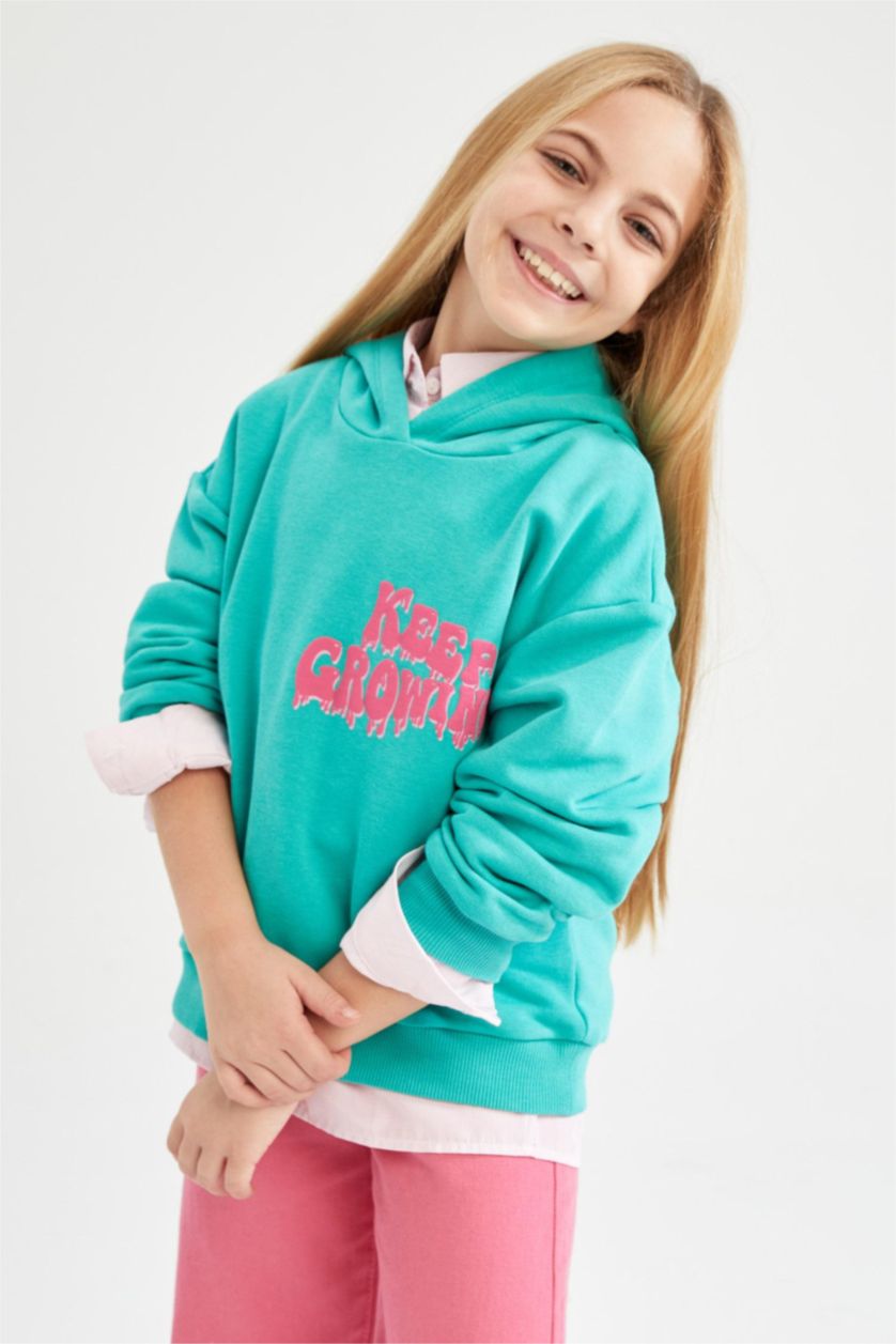 Дівчачий Зелений Світшот свободного крою з принтом на спині для дівчаток