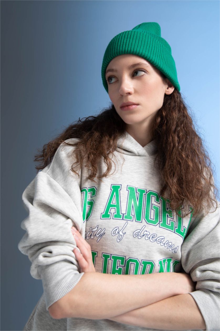 FEMME Gris Sweat- Shirt À capuche Slogan Manche Longue