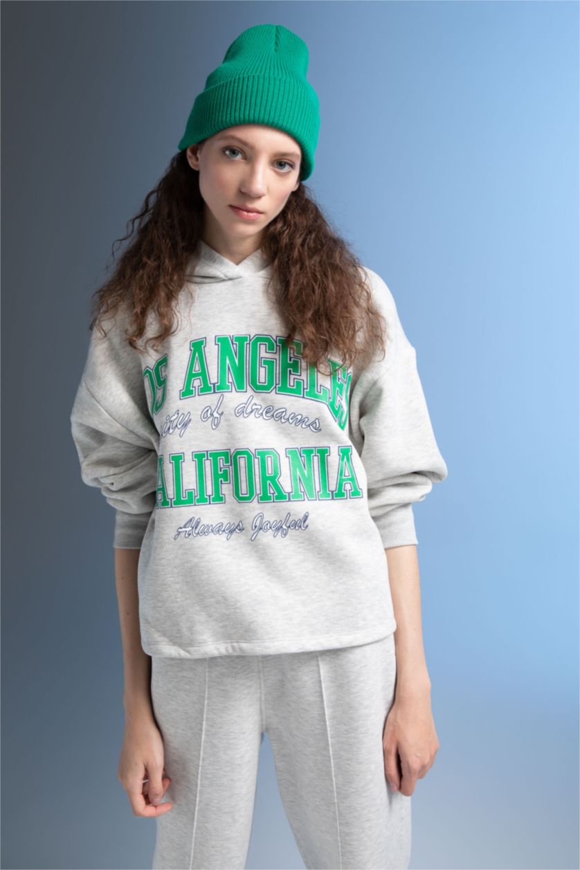 FEMME Gris Sweat- Shirt À capuche Slogan Manche Longue