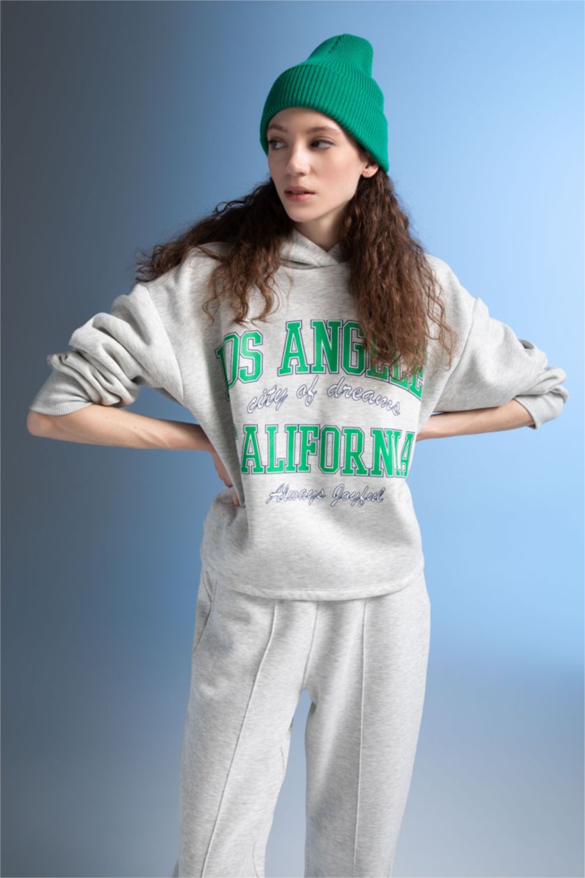 FEMME Gris Sweat- Shirt À capuche Slogan Manche Longue