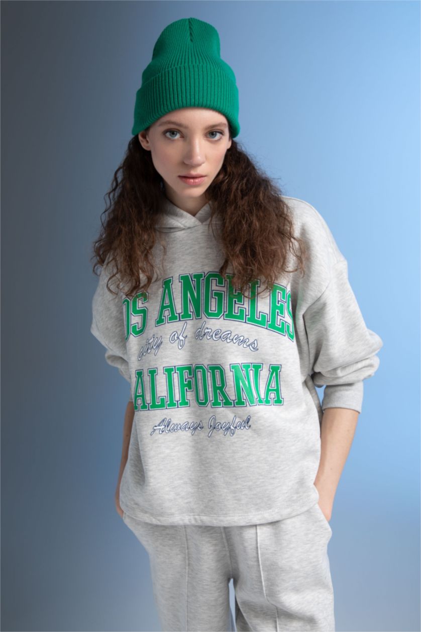 FEMME Gris Sweat- Shirt À capuche Slogan Manche Longue