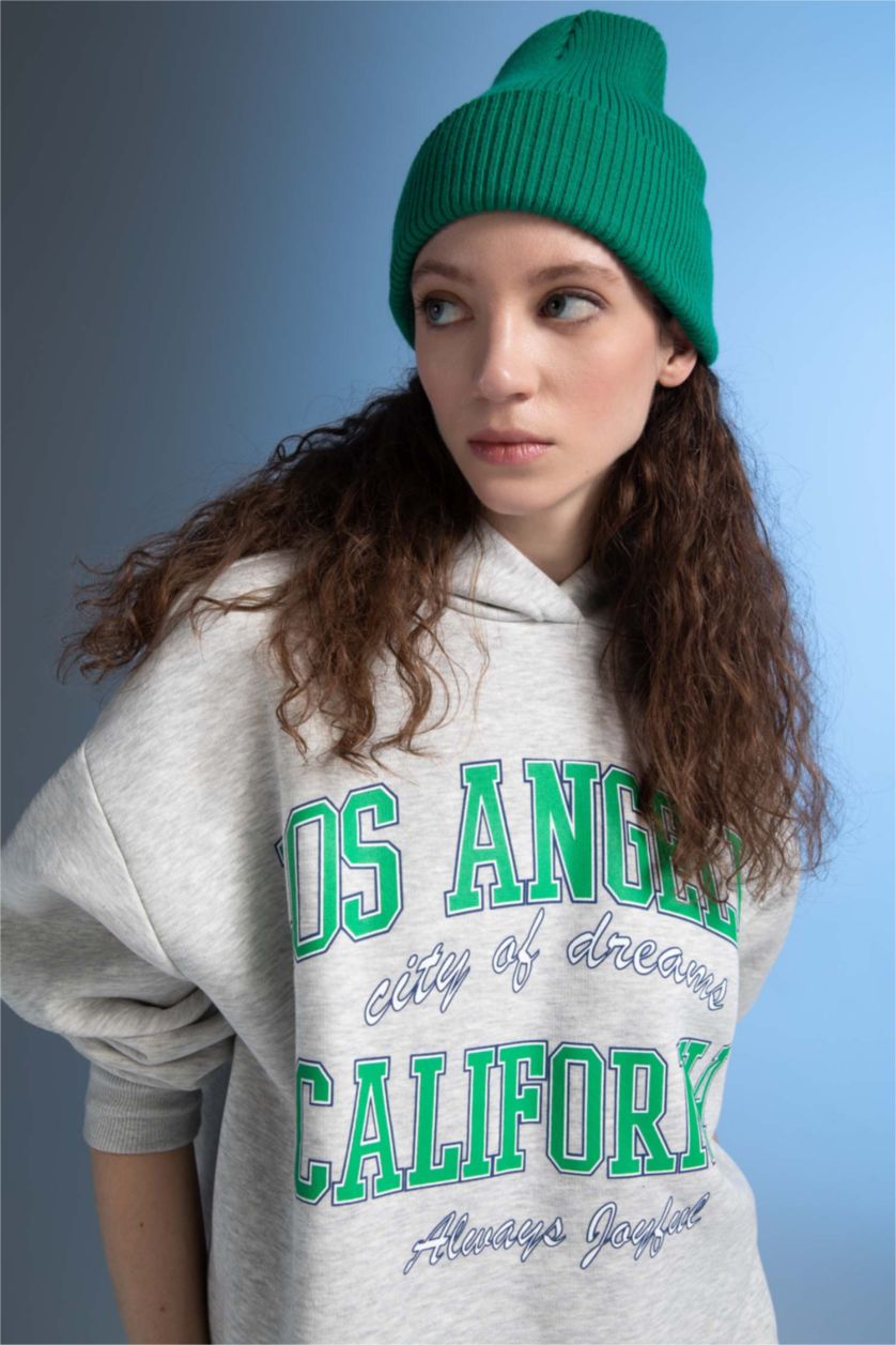 FEMME Gris Sweat- Shirt À capuche Slogan Manche Longue